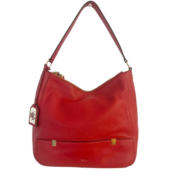 Ralph Lauren Red Leather Morrison Double Zip Hobo Shoulder Bag Women